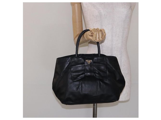 Ribbon PRADA Borsa a Mano in Pelle Nera e Oro con Nastro Auth yk18879 Nero D'oro - vista 23