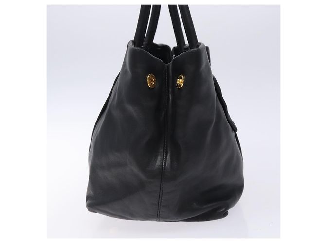 Ribbon PRADA Borsa a Mano in Pelle Nera e Oro con Nastro Auth yk18879 Nero D'oro - vista 4
