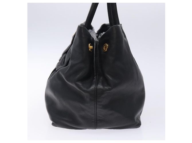 Ribbon PRADA Borsa a Mano in Pelle Nera e Oro con Nastro Auth yk18879 Nero D'oro - vista 5