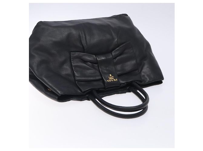 Ribbon PRADA Borsa a Mano in Pelle Nera e Oro con Nastro Auth yk18879 Nero D'oro - vista 6