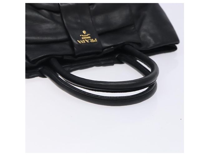 Ribbon PRADA Borsa a Mano in Pelle Nera e Oro con Nastro Auth yk18879 Nero D'oro - vista 7