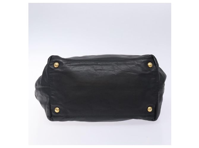 Ribbon PRADA Borsa a Mano in Pelle Nera e Oro con Nastro Auth yk18879 Nero D'oro - vista 9