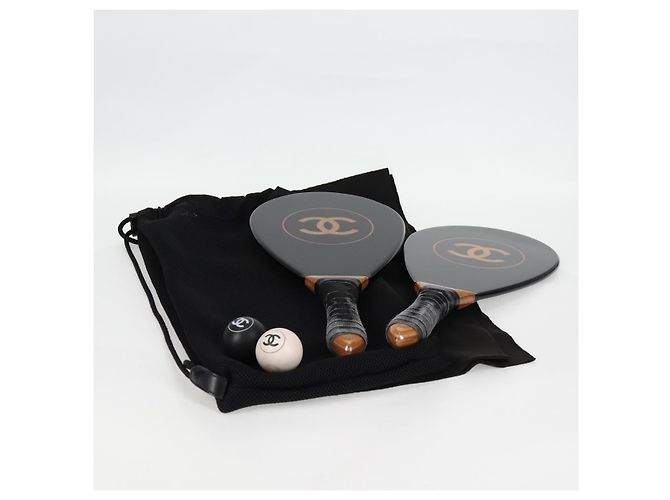 Conjunto de raquete de madeira e bola de borracha CHANEL Club Preto CC Auth 131858V - vista 11