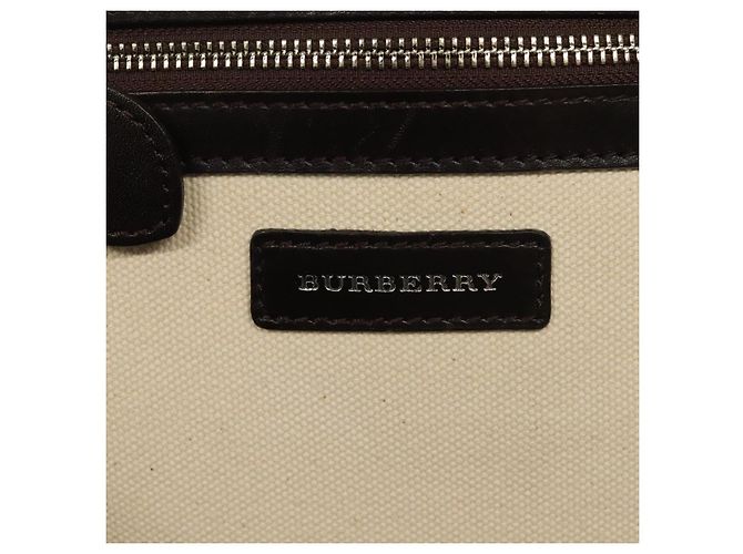 Borsa Tote Burberry in tela e pelle bianca argento Auth bs28323 Bianco - vista 15