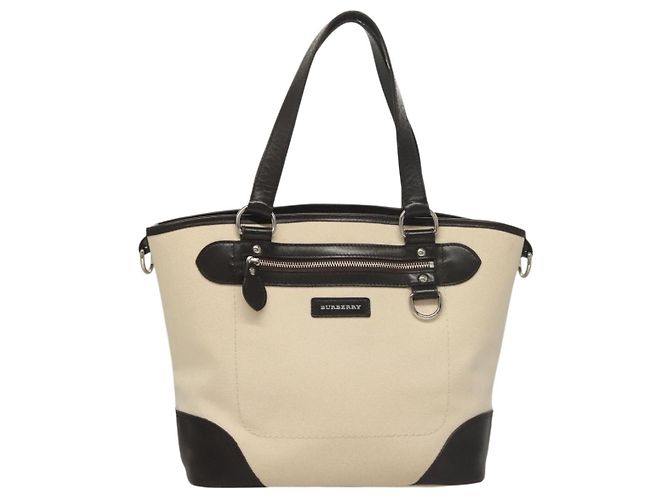 Borsa Tote Burberry in tela e pelle bianca argento Auth bs28323 Bianco - vista 2