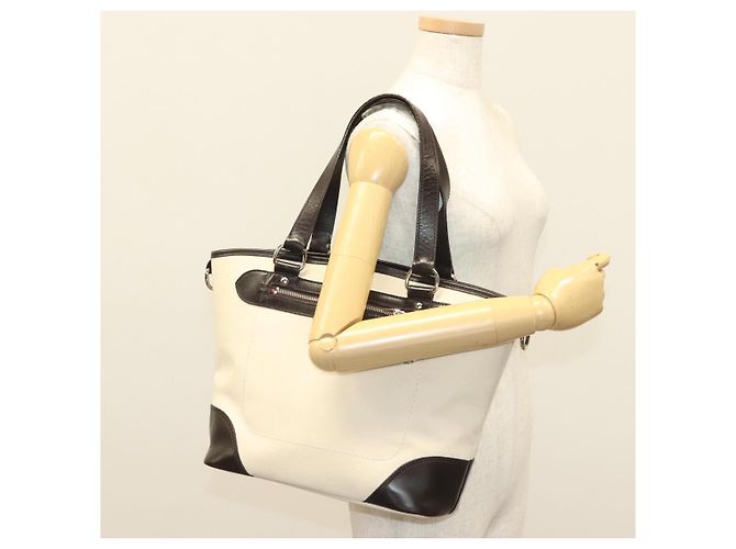 Borsa Tote Burberry in tela e pelle bianca argento Auth bs28323 Bianco - vista 23
