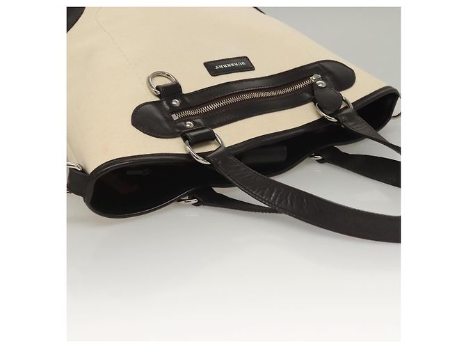 Borsa Tote Burberry in tela e pelle bianca argento Auth bs28323 Bianco - vista 6