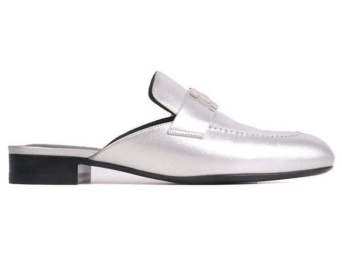 HERMÈS - Hermès Trocadéro Mules aus silbernem Leder (Größe 37) - Ansicht 2