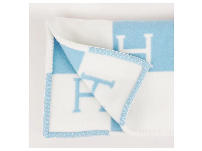 Couverture bébé Hermès Avalon Cachemire Laine Blanc Bleu - vue 3