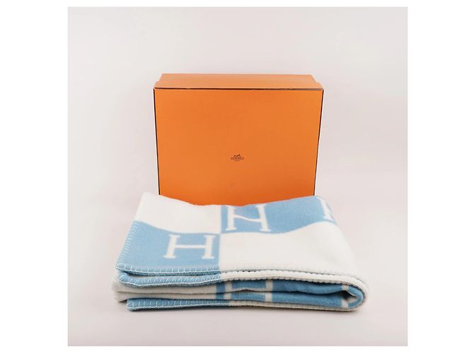 Couverture bébé Hermès Avalon Cachemire Laine Blanc Bleu - vue 4