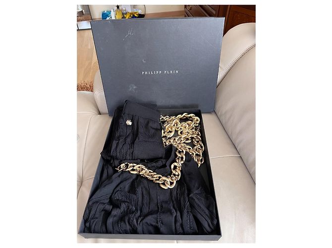 Conjunto de calça Philipp Plein de malha preto com correntes - vista 11