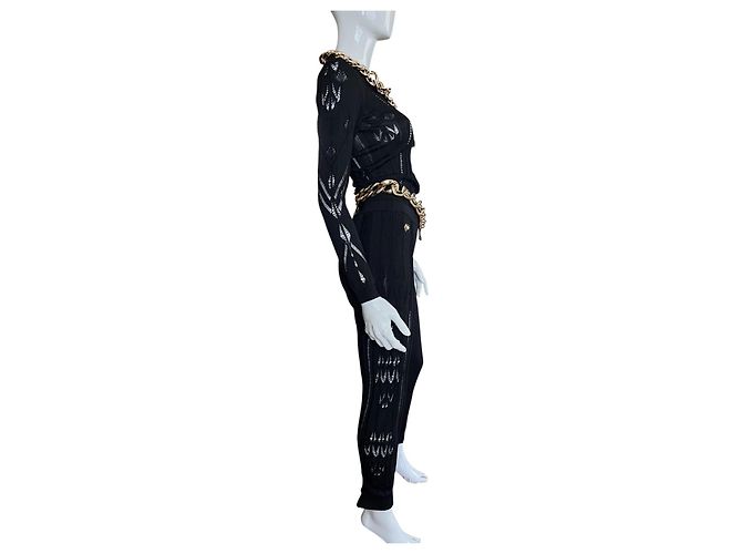 Conjunto de calça Philipp Plein de malha preto com correntes - vista 2