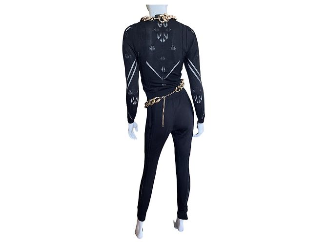 Conjunto de calça Philipp Plein de malha preto com correntes - vista 3