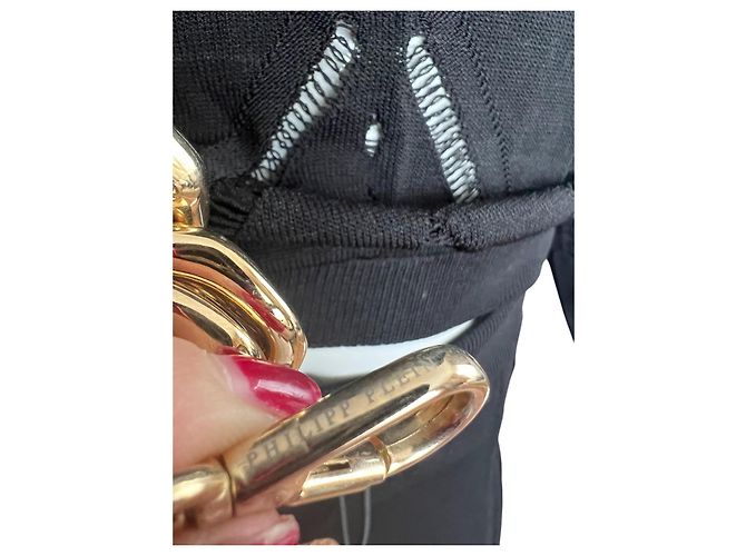 Conjunto de calça Philipp Plein de malha preto com correntes - vista 4