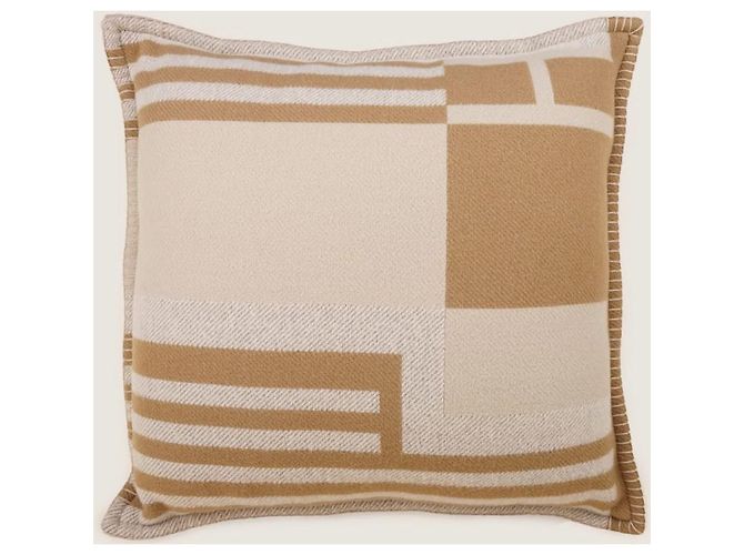 Almofada Hermès Ithaque de lã branco bege camelo - vista 2