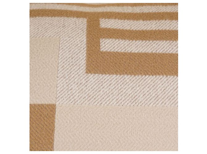 Almofada Hermès Ithaque de lã branco bege camelo - vista 4