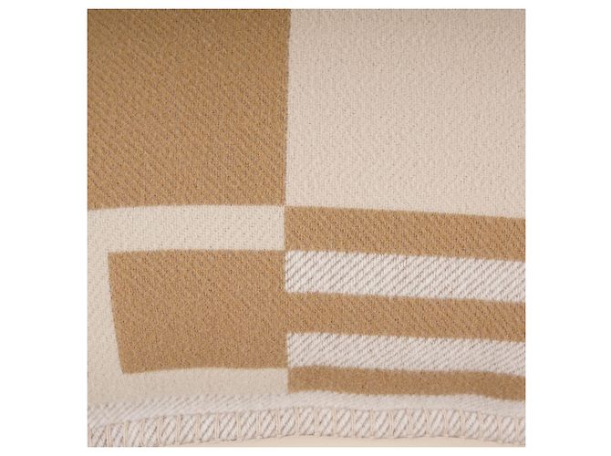 Almofada Hermès Ithaque de lã branco bege camelo - vista 5