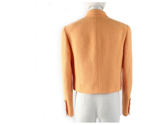 Chaqueta de tweed, lana y nylon a medida de Chanel Naranja - vista 3