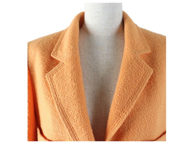 Chaqueta de tweed, lana y nylon a medida de Chanel Naranja - vista 4