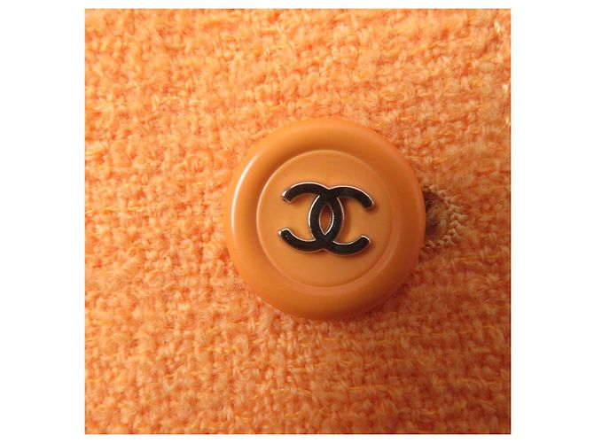 Chaqueta de tweed, lana y nylon a medida de Chanel Naranja - vista 6