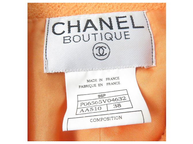 Chaqueta de tweed, lana y nylon a medida de Chanel Naranja - vista 7