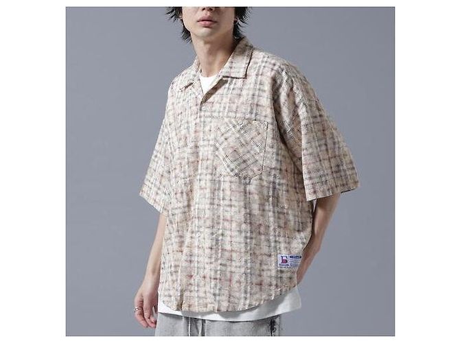 Autre Marque Gracias CHEMISETAS DE CUELLO ABIERTO A CUADROS Camisa de algodón Edición limitada Beige - vista 3