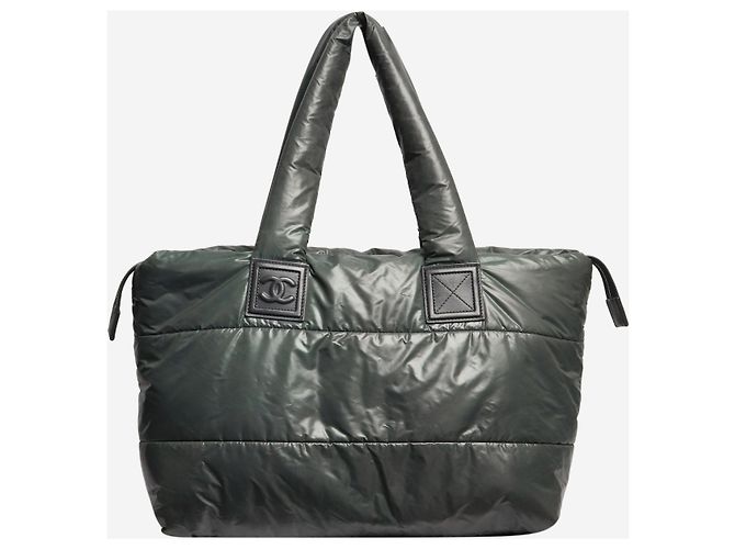 Chanel Borsa tote in nylon cocoon 2008 grigio-verde - vista 3