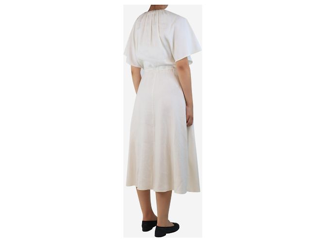 Altuzarra Vestido fluido crema con cinturón marrón - talla UK 10 - vista 2