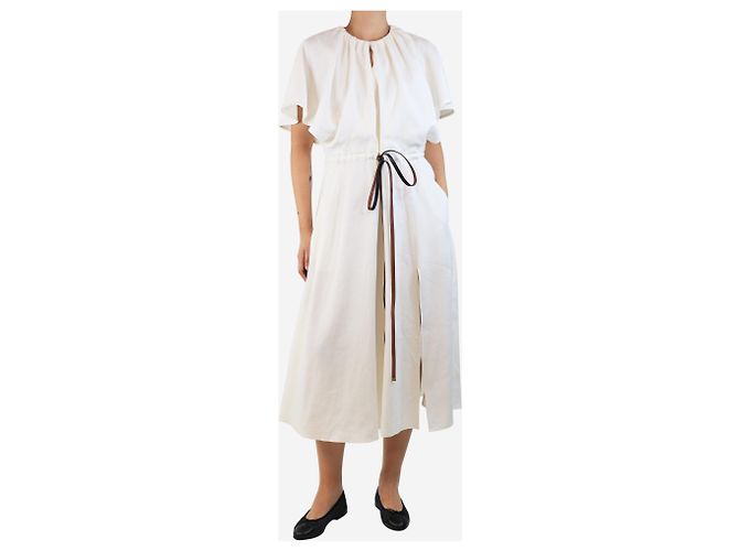 Altuzarra Vestido fluido crema con cinturón marrón - talla UK 10 - vista 3