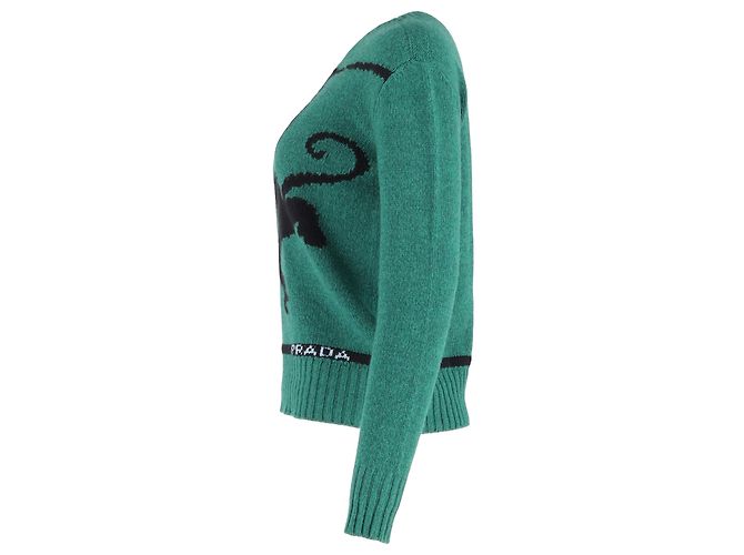 Suéter de cashmere verde com estampa de macaco da Prada - vista 2