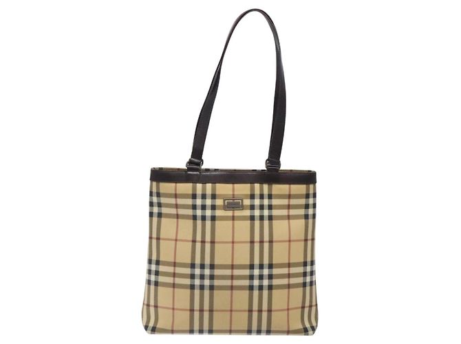 Burberry Borsa Tote Nova Check in PVC Beige Auth BA4094 - vista 2