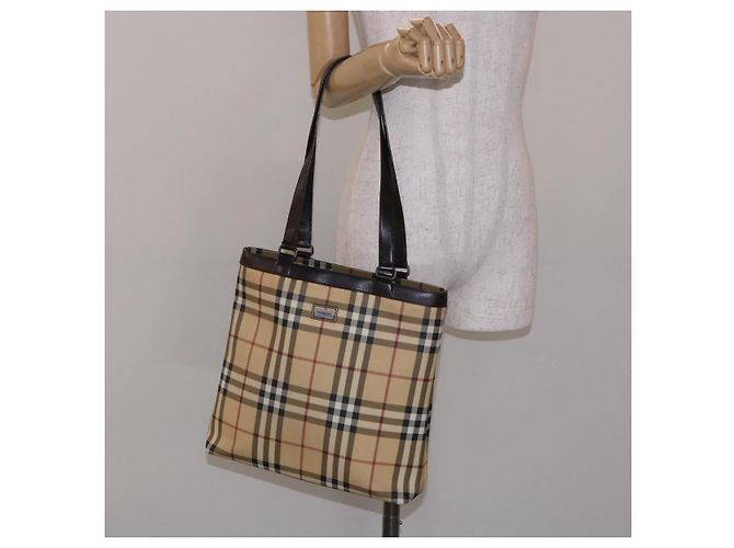 Burberry Borsa Tote Nova Check in PVC Beige Auth BA4094 - vista 20