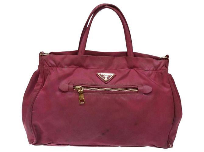 PRADA Borsa a mano in nylon rosa oro Auth 134403 D'oro - vista 2