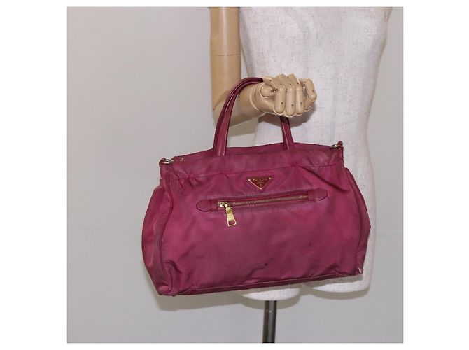 PRADA Borsa a mano in nylon rosa oro Auth 134403 D'oro - vista 26