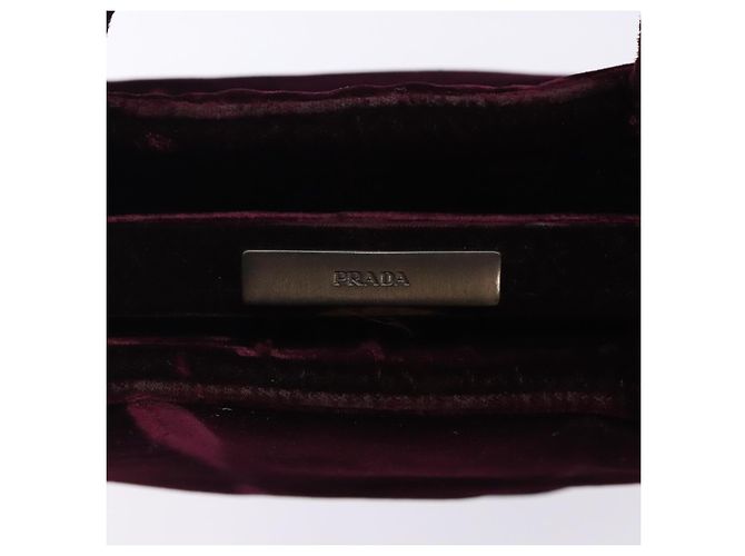 PRADA Borsa a Mano Velluto Bordeaux Argento Auth BA4254 Bordò - vista 14