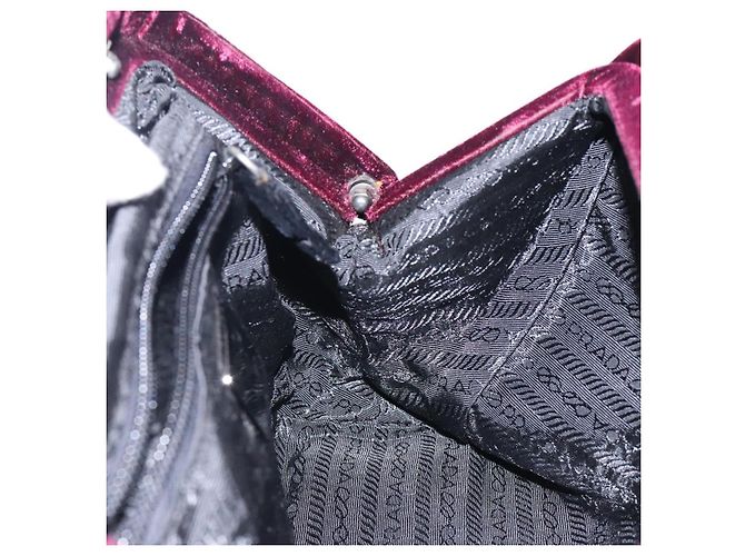 PRADA Borsa a Mano Velluto Bordeaux Argento Auth BA4254 Bordò - vista 17