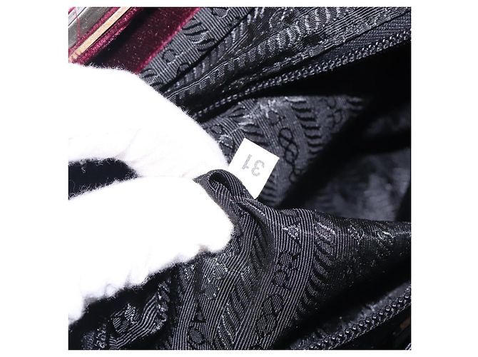 PRADA Borsa a Mano Velluto Bordeaux Argento Auth BA4254 Bordò - vista 20
