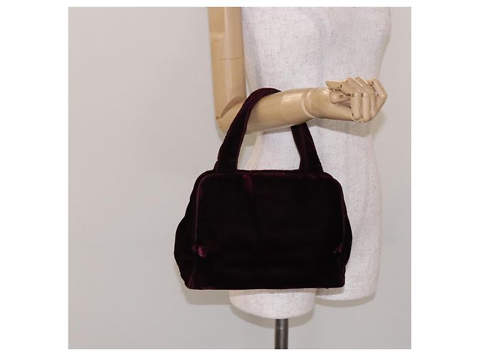 PRADA Borsa a Mano Velluto Bordeaux Argento Auth BA4254 Bordò - vista 22
