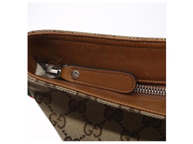 Borsa a Spalla Gucci GG Canvas Web Sherry Line Beige Argento 308930 Auth ep9380 - vista 15