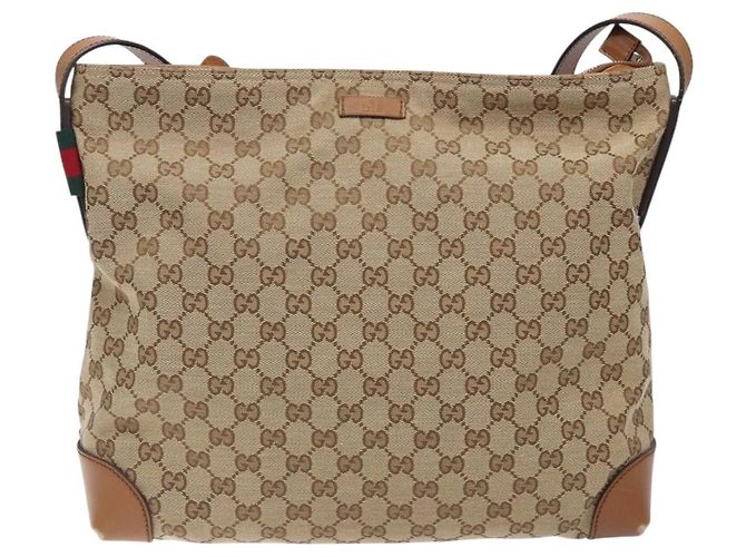 Borsa a Spalla Gucci GG Canvas Web Sherry Line Beige Argento 308930 Auth ep9380 - vista 2