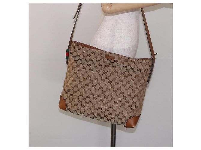 Borsa a Spalla Gucci GG Canvas Web Sherry Line Beige Argento 308930 Auth ep9380 - vista 22