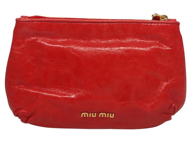 Miu Miu Accessory Pouch Leather Red Gold Auth ac3852 Golden - view 2