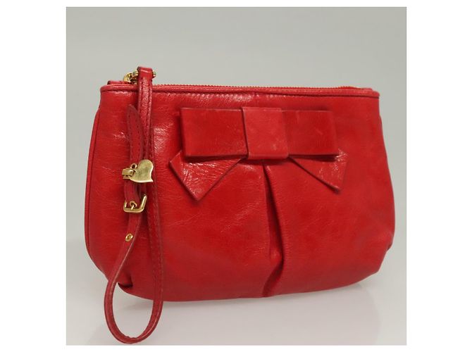 Miu Miu Accessory Pouch Leather Red Gold Auth ac3852 Golden - view 20