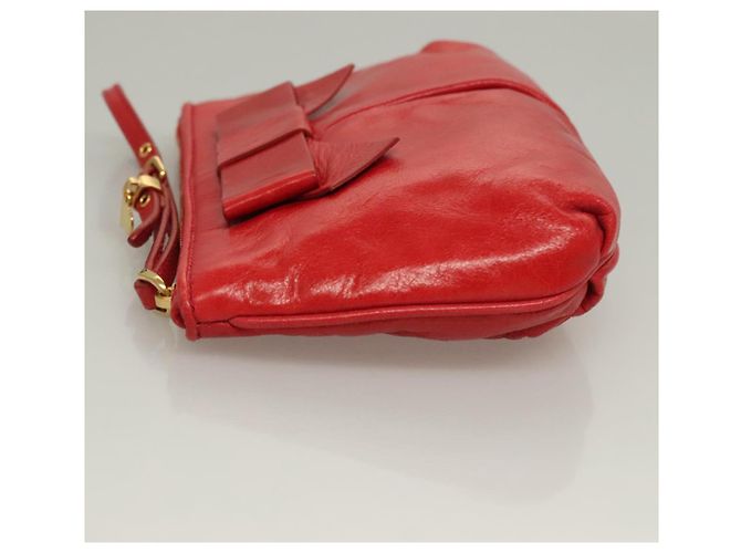Miu Miu Accessory Pouch Leather Red Gold Auth ac3852 Golden - view 4