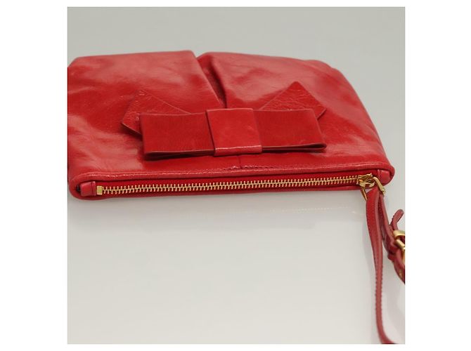 Miu Miu Accessory Pouch Leather Red Gold Auth ac3852 Golden - view 5