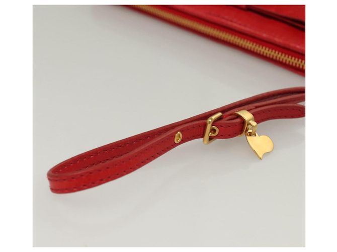 Miu Miu Accessory Pouch Leather Red Gold Auth ac3852 Golden - view 6