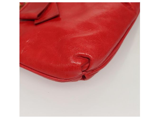 Miu Miu Accessory Pouch Leather Red Gold Auth ac3852 Golden - view 9