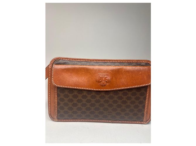 Céline Clutch in pelle monogramma Triomphe vintage Celine Paris marrone - vista 6