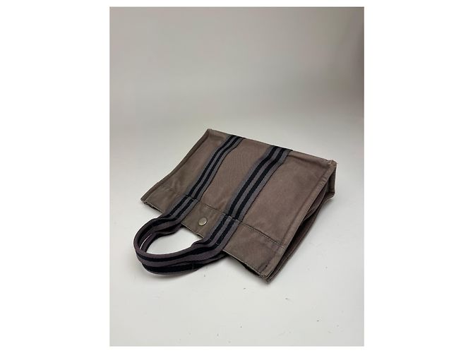 Hermès Mini tote in cotone vintage Hermes grigio - vista 10