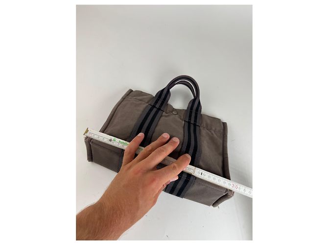 Hermès Mini tote in cotone vintage Hermes grigio - vista 12
